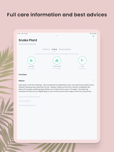 PlantIn Plant Identifier, Care